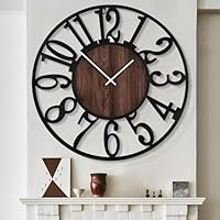 LEIKE Extra Large Wall Clocks,Silent Little Ticking,Battery Operated Vintage Round Modern Wood Wall