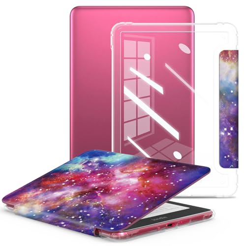 E NET-CASE Case for All-New 2024 Released & Kindle Colorsoft (2025) 7 inch Ebook Electronic Reader,Clear Back Shell Durable PU Leather Cover with Auto Sleep Wake,Milky Way Galaxy