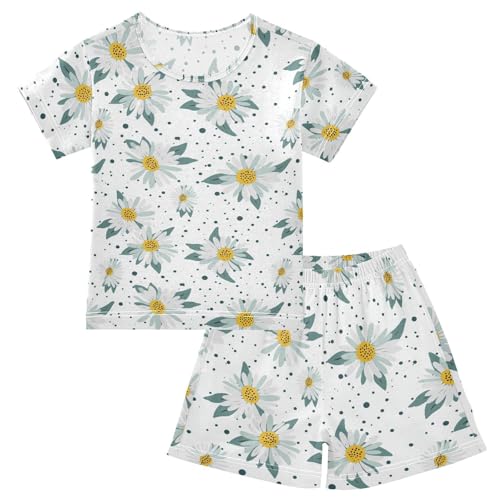 ALAZA Daisy Flowers Polka Dots Pajama Set Short Sleeve Sleepwear Soft Lounge Nightwear