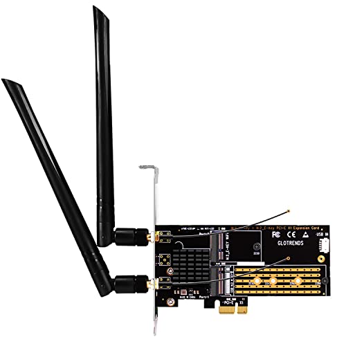 GLOTRENDS WA05 PCIe X1 Adapter für EIN M.2 Key-E WiFi Modul und EIN M.2 NVMe SSD, 2 in 1 Combo Design