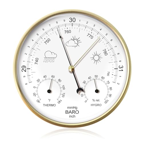 3-in-1 All-Season Wall Hanging Thermometer, Barometer, Hygrometer, Accurate Portable Weather Station, 7in Automatic Calibration Thermometer, Multifunctional Weather Instrument for Home Indoor Outdoor