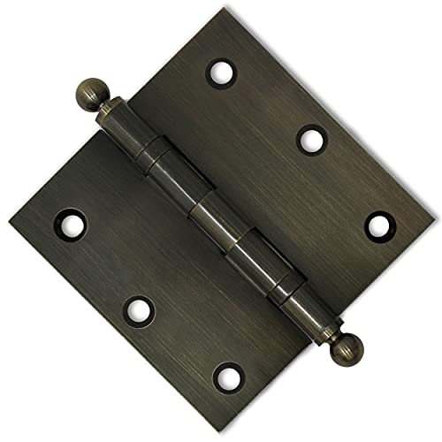 Finsbury Hardware Solid Brass Door Hinge Heavy Duty Ball Bearing 3X3 Inch With Decorative Screw-On Tips Included - Set Of 3 Hinges (Antique Brass) #TOP3