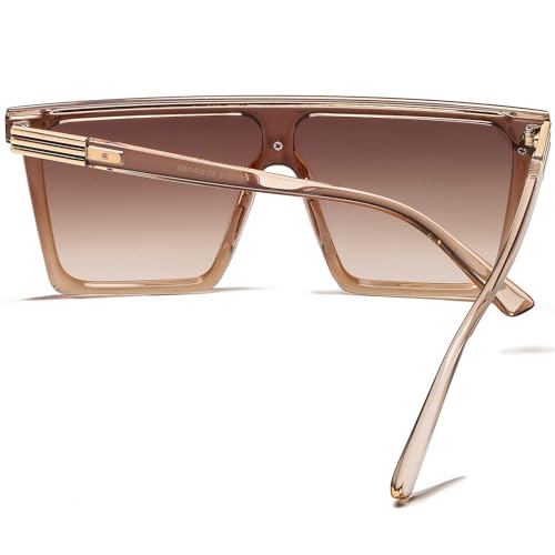 Square Oversized Sunglasses for Women Men Fashion Flat Top Trendy Big Frame Sunnies UV400 Black Shades3