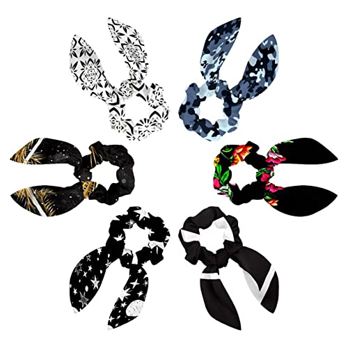 Lot de 6 foulards à cheveux avec nœud camouflage ruban long élastique chouchou pour femme fille