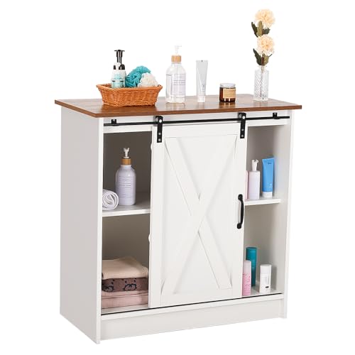COSYSUPER White Coffee Bar Cabinet with Storage, Farmhouse Coffee Bar Cabinet, Coffee Bar Table with Sliding Barn Door, Coffee Bar & Adjustable Shelves, for Kitchen, Dining Room, Living Room by COSYSUPER - Image 3