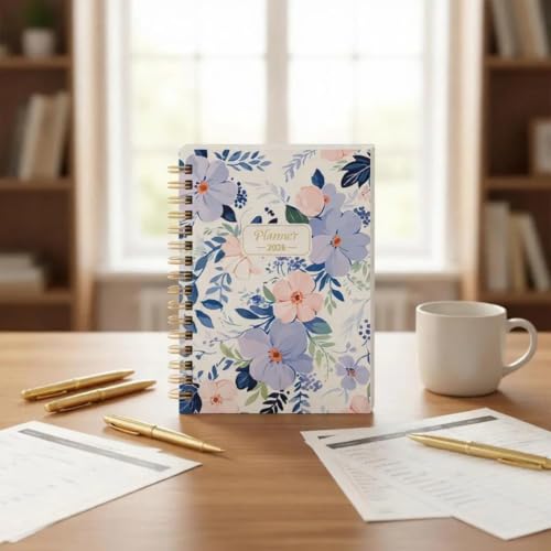 12 Month Schedule Book, 2026 Floral Wirebound Journal for Desk Planning, Classroom Notes, Workday Agenda Guide Agenda Workbook Planning Record Appointment Lesson Organizer Routine Journal Classroom - Image 7