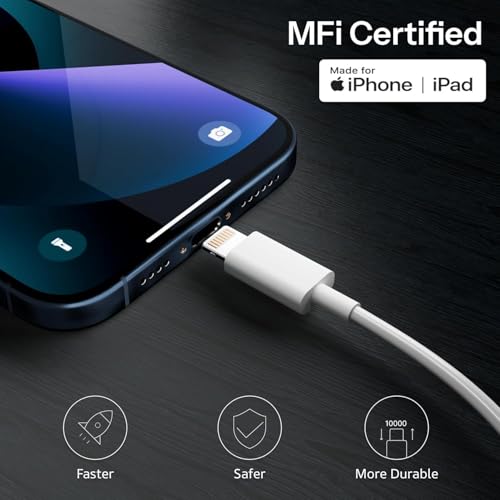 Image of Teeind USB to Lightning Cable, MFi Certified Fast Charging & Data Sync Charging Cable Compatible with i Phone 14, 13, 12, 11, X, XS, XR, 8 Plus & i Pad, Durable Lightning Cable, Warranty