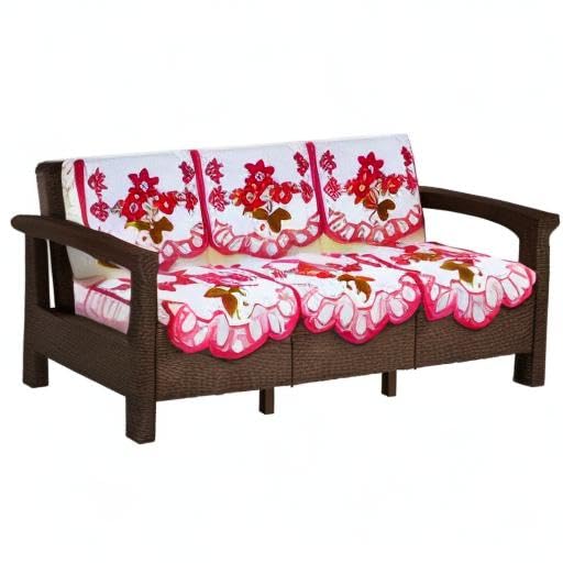 Image of The Furnishing Tree Cotton Floral Knitted Pattern 6 Pieces 3 Seater Sofa Cover Set Pink