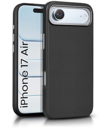 Image of WOW IMAGINE Back Cover for iPhone Air 17 2025 | Shockproof Tough Leather Texture Hard Mobile Case | Ultra Slim Non-Slip Grip | Inner Velvet Fabric | Metal Camera Ring - Black