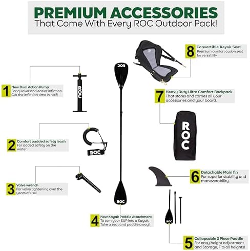 Bild 1 - Roc Aufblasbare Stand Up Paddle Boards mit Premium SUP Paddle Board Zubehör, Breit Stabiles Design, Rutschfestes Comfort Deck für Jugendliche & Erwachsene