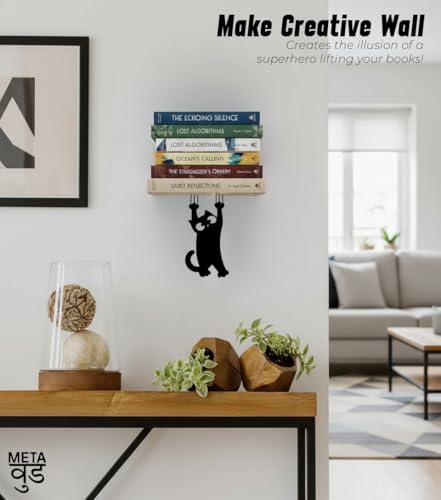 Image of Illusion Bookholder | Wall Mounted Book End | Superhero Bookshelf | Decor for Kids Room, Invisible Metal Book Holder Heavy Duty (Cat)