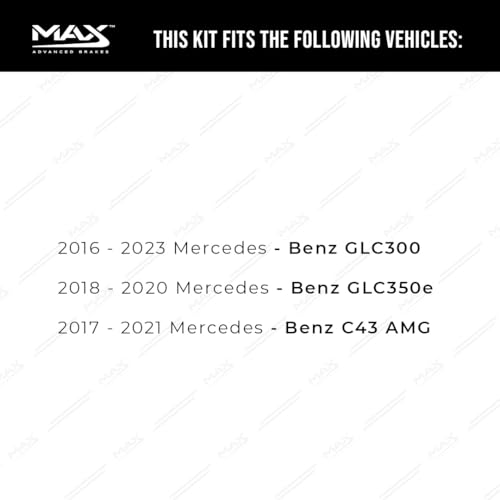 Image of Max Advanced Brakes Rear Brake Kit Compatible With 2016-2018 2019 2020 2021-2023 Mercedes-Benz GLC300 GLC350e C43 AMG Replacement Geomet Coated OE Disc Brake Rotors and Ceramic Brake Pads