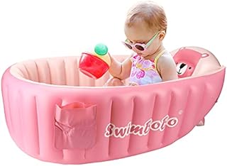 Inflatable Baby Bath Tub Portable Foldable Travel Mini Swimming Pool Helps Infants to Toddler Tub (Pink)