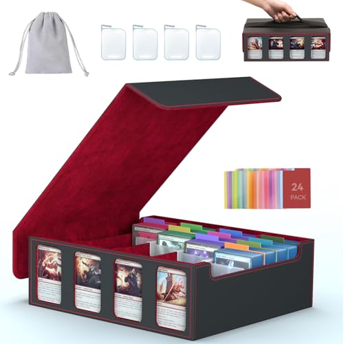 Image of 4-Row Trading Card Storage Box, Bulk Cards Case for 3200+ Mtg tcg Magic Playing Game Card Organizer, Commander Deck Box with 4 Supports & 24 Dividers & Strap