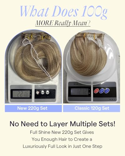 Image of Full Shine Thick Clip in Hair Extensions Real Human Hair, 22 Inch 220g 7Pcs | Dark Blonde Mix Light Blonde Highlights Clip ins for Women, Invisible Straight Hair for Volume, Long Layered Styles