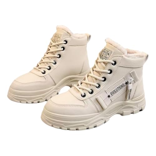Women's Chunky White Sneakers – Korean Style Winter Boots with Waterproof Artificial Leather and Fleece Lining