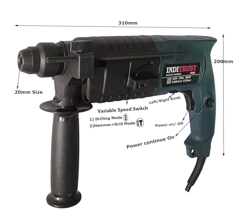 Image of Inditrust 6-Month Warranty 900W Rotary hammer drill machine 20mm Left /Right Rotation, 3pc Bit with 13mm Drill Chuck key Adaptor set (RED) 100% Copper Winding (BLUE)