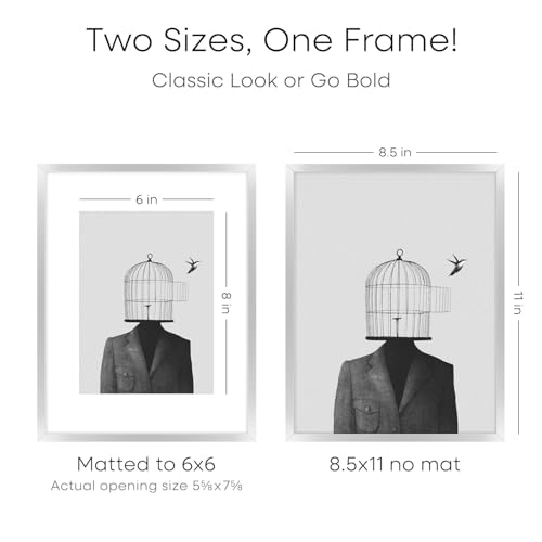 Image of Homeforia 8.5x11 Silver Picture Frame, High-End Metal, 6x8 Mat, Glass | High End Aluminum, Tempered Glass, Acid-Free 6x8 Removable Mat, 8.5x11 in Edge-to-Edge Display 11x8.5, Wall Kit, Set Of 3