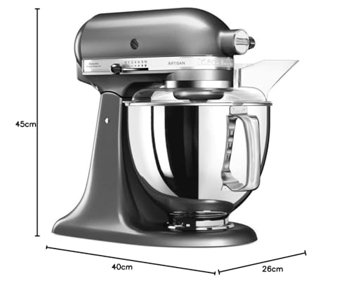 KitchenAid Robot Pâtissier - Artisan - Robot cuisine multifonctions à tête inclinable - Batteur avec 5 accessoires et 2 bols inox de 4,8 et 3 L - Gris argent