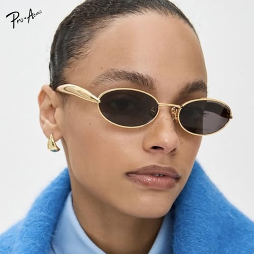 Pro Acme Small Retro Oval Sunglasses Women Men,Gold Metal Frame 90s Vintage Sun Glasses 2025 Trendy Designer Shades3