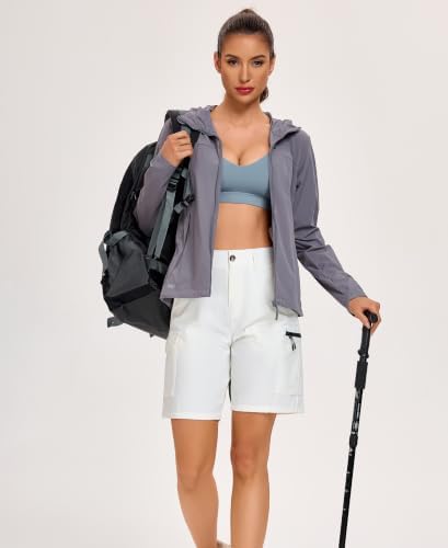 Oalka Women's Hiking Cargo Shorts Bermuda Camping 9" Shorts Off White XL - 5