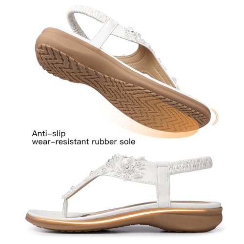 Image of TEMOFON Sandals for Women Flats Dressy Summer Open Toe Sandals Comfortable Casual Woman Footwear Beach Flip Flops White Size 10.5