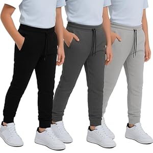 MONEY JONES ESSENTIALS Paquete de 3 pantalones deportivos para niños, pantalones deportivos de forro polar, cordón y bolsillos, ajuste entallado. Pide 1 talla más grande para un ajuste relajado