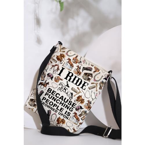 MAOFAED Horse Racing Gift Horse Rider Gift, Funny Horse Riding Crossbody Bag, I Ride Because Pouching People Is Frowned Upon4
