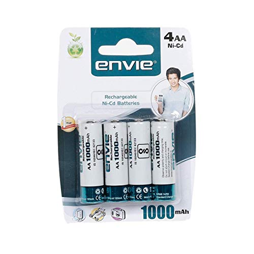 Image of ENVIE (ECR20+AA2800 4PL) Charger for AA & AAA Rechargeable Batteries & (AA10004PLNi-CD) AA Rechargeable Batteries, Low Self Discharge, AA 1000mAh Ni-CD (Pack of 4)