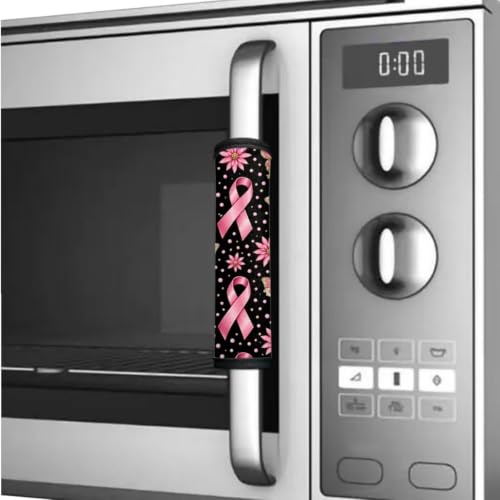 Image of Refrigerator Door Handle Covers Set of 6 Kitchen Electrical Appliance Decor Handles Keep Clean, for Breast Cancer Awareness Home Decor, Pink Ribbon Daisy Butterfly Print