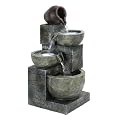 5-Tiered Cascading Rock, 22" High Outdoor Garden Waterfall with LED Lights and Pump, Resin Water Fountain for Garden, Patio, Yard, Deck Decor (23.6" High 4-Tiers)