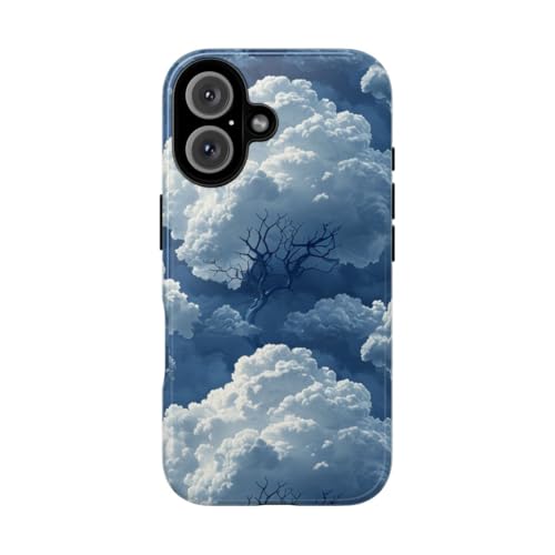 Coque rigide iPhone 16 bleue design nuage relief chic et brillant