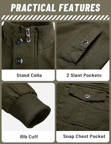 Image of TACVASEN Men's Lightweight Military Cotton Jacket Casual Windbreaker Coat | with zipper and hidden snap,stand collar,multi pockets,tactical m65 field cargo outerwear for winter & fall,utility windproof