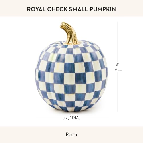 Image of MACKENZIE-CHILDS Resin Pumpkin, Small, Blue-and-White Royal Check