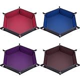SIQUK 4 Pieces Dice Tray Folding Hexagon Dice Trays PU Leather Holder for Dice Games, 4 Dark Colors