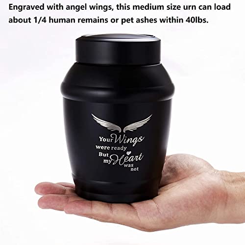 Image of Black Medium Cremation Urns for Human Ashes Adult Male Female | 5.7Inch Medium Urn for Human Ashes - Memorial Token Urn with Velvet Bag - A Perfect Tribute & Gift for Families