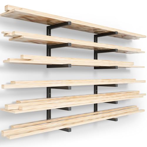 YYR Wood Organizer and Lumber Storage Rack Wall Mount, Heavy Duty Metal Shelf with 6-Level Holds Up 1200 LBS, Indoor & Outdoor Use - Black by YYR - Used condition - US$45.30