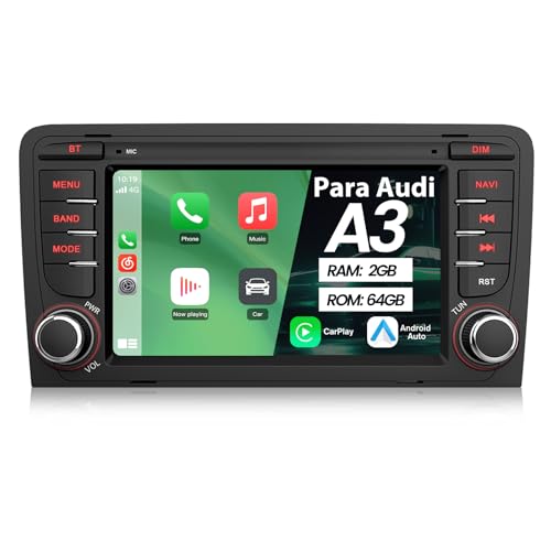 AWESAFE Android 12.0 [2GB+64GB] Radio Coche con Pantalla Táctil 7 Pulgadas para Audi A3/S3/RS3 2006 2012, Autoradio Admite Carplay/Android Auto/MirrorLink/Bluetooth/GPS/FM/USB/WiFi/Mandos Volante