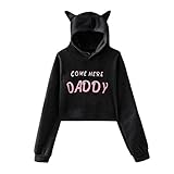 TWGONE Cropped Hoodie Cat Hoodie with Ears Come Here Daddy Crop Top Women Letter Print Long Sleeve...