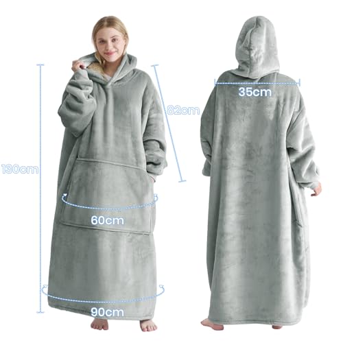 Good Nite Decke mit Ärmeln – Übergroße Sherpa kuscheldecke für Frauen und Männer, Tragbare Warm Decken mit Taschen, Adult Cosy Sweater Hoodie Grau