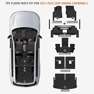 All Weather Car Floor Mats Cargo Liner with Backrest Mat for 2021-2025 Jeep Grand Cherokee L (Only 6-Seats w/o Center Console), TPE Rubber Liners Full Set for Jeep Grand Cherokee Accessories