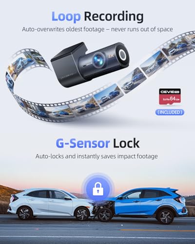 Image of 4K Dash Cam Front and Rear, GPS & 5G WiFi & 64GB SD Card, G-Sensor