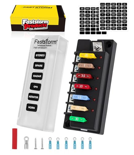 FASTSTORM 6 Circuits Waterproof Marine Fuse Panel, ATO Blade Fuse Block with LED Indicator 12V 24V Marine Fuse Block 12 Volt Fuse Box with Protection Cover for Car Automotive Boat RV Truck