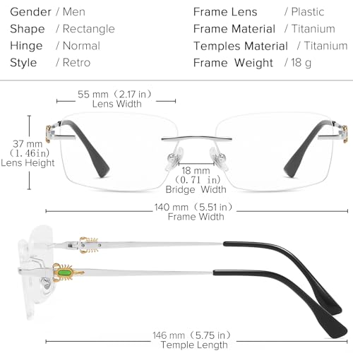 Image of Pure Titanium Rimless Glasses Frame for Men Rectangle Optical Frameless Eyeglasses Frames Lightweight Eyewear YJ2201