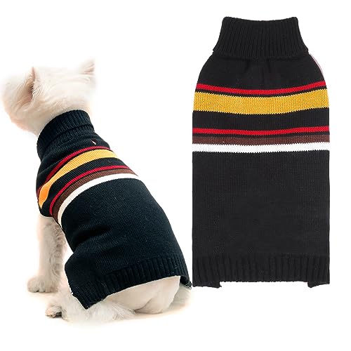 Image of PAWCHIE Dog Sweater for Small to Large Pets, Warm Turtleneck Coat With Leash Hole, Stretchy Knitted Outfit for Girls Boys Puppy Cat, Black S