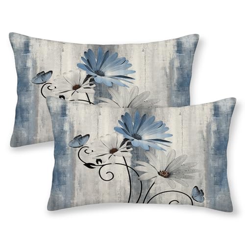 OFIRD Spring Pillow Covers 12x20 Pack of 2 Blue Daisy Floral Throw Pillow Covers Outdoor Decoration Vintage Summer Flower Decor Pillowcase Farmhouse Decorative Lumbar Cushion Case for Home Couch