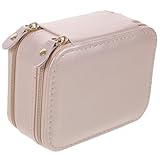 MALUGOGO Caja de almacenamiento de joyas de gran capacidad con doble capa y diseño de cremallera para organizar anillos y collares, material de poliuretano, a prueba de polvo, estuche compacto