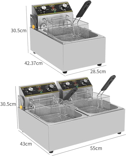 Kommerzielle Fritteuse, 10 l/10,5 QT elektrische Fritteuse mit Frittierkorb und Deckel, 2500 W kommerzielle Ölfritteusen aus Edelstahl für die Arbeitsplatte mit Temperaturregelung und Timer für das – Bild 3