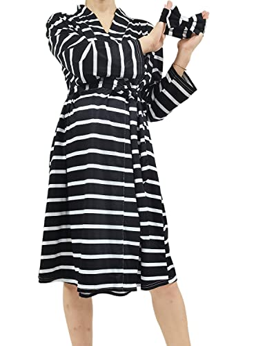 Image of SUFEINI Maternity Robe and Matching Baby Swaddle Blanket Set, Mommy Robe with Receiving Blanket Girls Boys Sleepwear