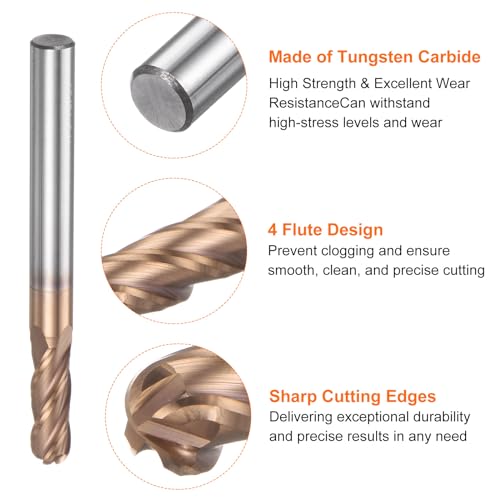 Image of HARFINGTON Ball Nose End Mill 4 Flute 15 /64 inch Diameter 1 /4 inch Shank Tungsten Carbide TiAlN Coated Spiral CNC Router Bits 3 /4 inch Cutting Length Single End Ball Cutting Tool for Carving Engraving